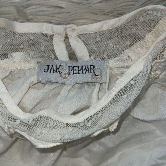 Jak & Peppar Long Sleeve Boho Crochet Lace Off-White Cream Peplum Top SZ 14 - Picture 3 of 9